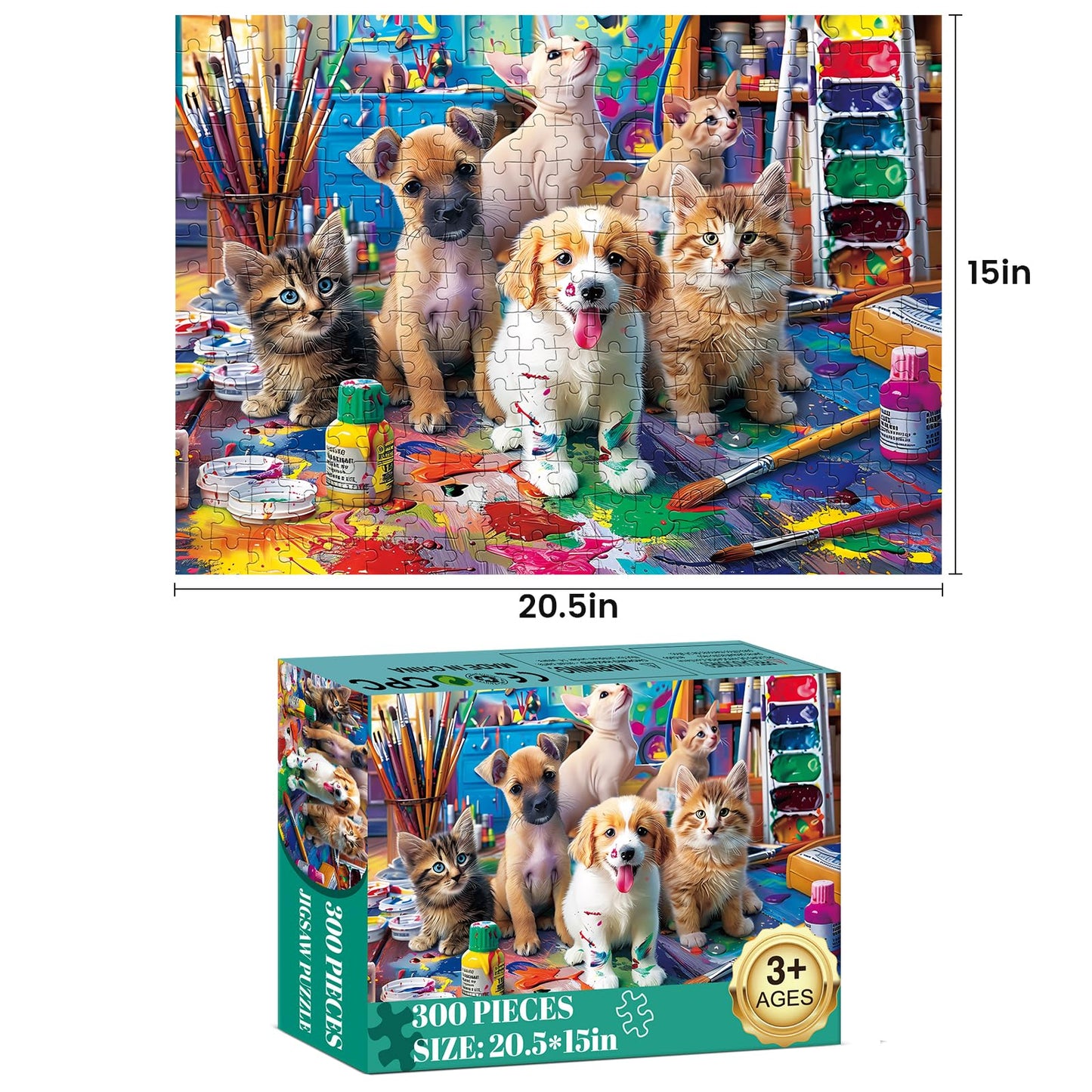 300 Piece Puzzle for mature-themeds Jigsaw Puzzles Dog Puzzles 300 Pieces for mature-themed Kids Ages 8-10 10-12 Recycled Cardboard mature-themed Puzzles Game Birthday Gift Family Challenging Game 20.5x15IN