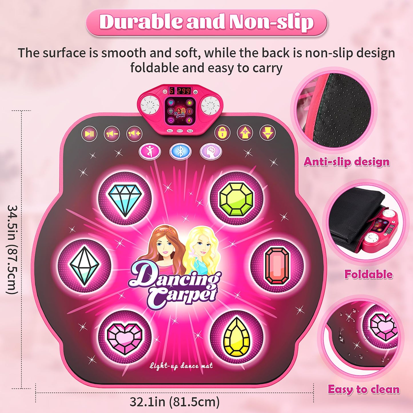 Dance Mat Toys for 3-12 Year Old Girls  Dance Mats for Kids with Wireless Bluetooth  Light-up 6-Button & 5 Game Modes Kids Dance Mat  Birthday Toys Gifts for 3 4 5 6 7 8 9 10+ Year Old Girls