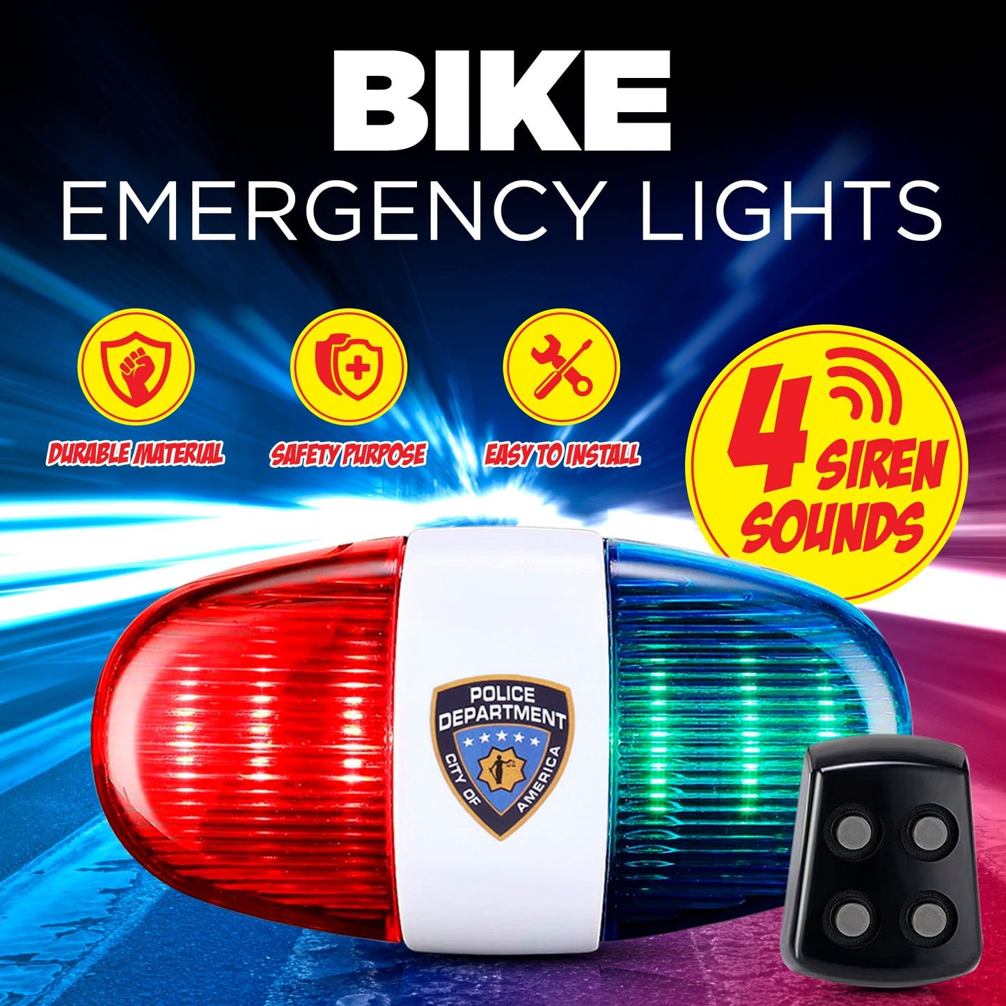 Bike Lights for Kids with Sirens, Police Pretend Play Toy, Safety Light Bicycle Accessories, Waterproof, (Now with Softer Sounds