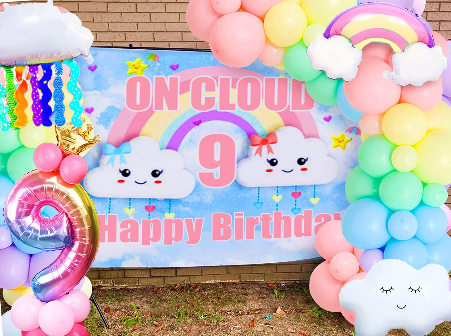 Laventy 35 Pcs On Cloud 9 Birthday Decoration For Girls On Cloud 9 Birthday Backdrop On Cloud 9 Balloons On Cloud 9 Birthday Banner Cloud Balloon Rainbow Balloon