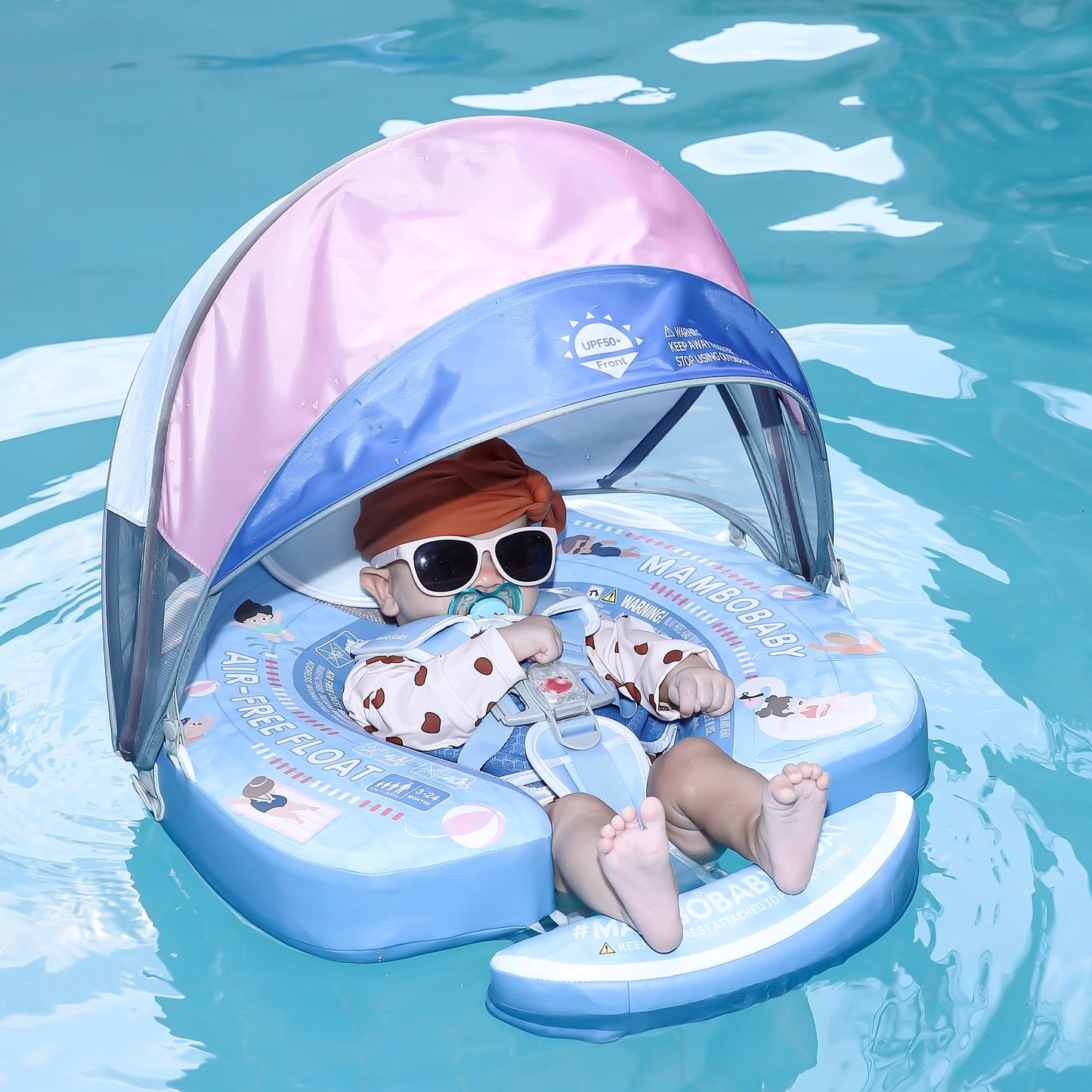 2024 Newest Mambobaby Baby Pool Float With Canopy & Tail Mambobaby Baby Swim Float Non-Inflatable Solid Baby Float Upgrade Soft