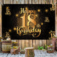 Happy 18Th Birthday Backdrop Banner Step And Repeat 18 Years Old Background Decorations For Women Men Her Him Photography Party Supplies Glitter Black Gold