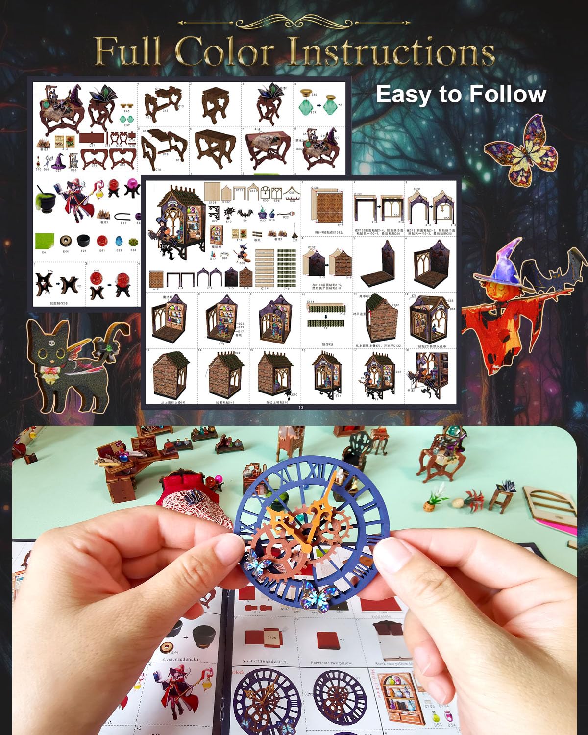 Ourmiao Miniature House Kit Magic Forest, Diy Mini House Building Kit, Miniature Kit For Adults With Furniture And Leds, Great G