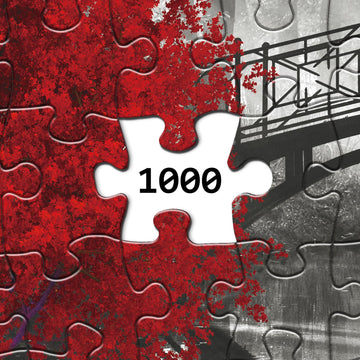Scarlet Solitude Classic Puzzles For Adults 1000 Pieces, Black And White Bridge And Red Tree Jigsaw Puzzles, Wall Art Puzzles Fo