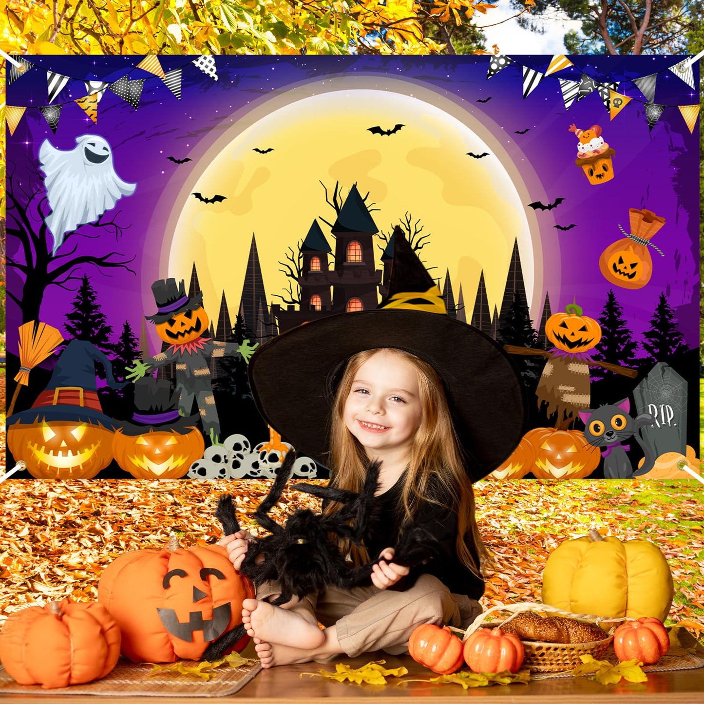 Avezano Happy Halloween Banner Spooky Halloween Backdrop Trick or Treat Halloween Banner Halloween Party Decorations Kids Outdoo