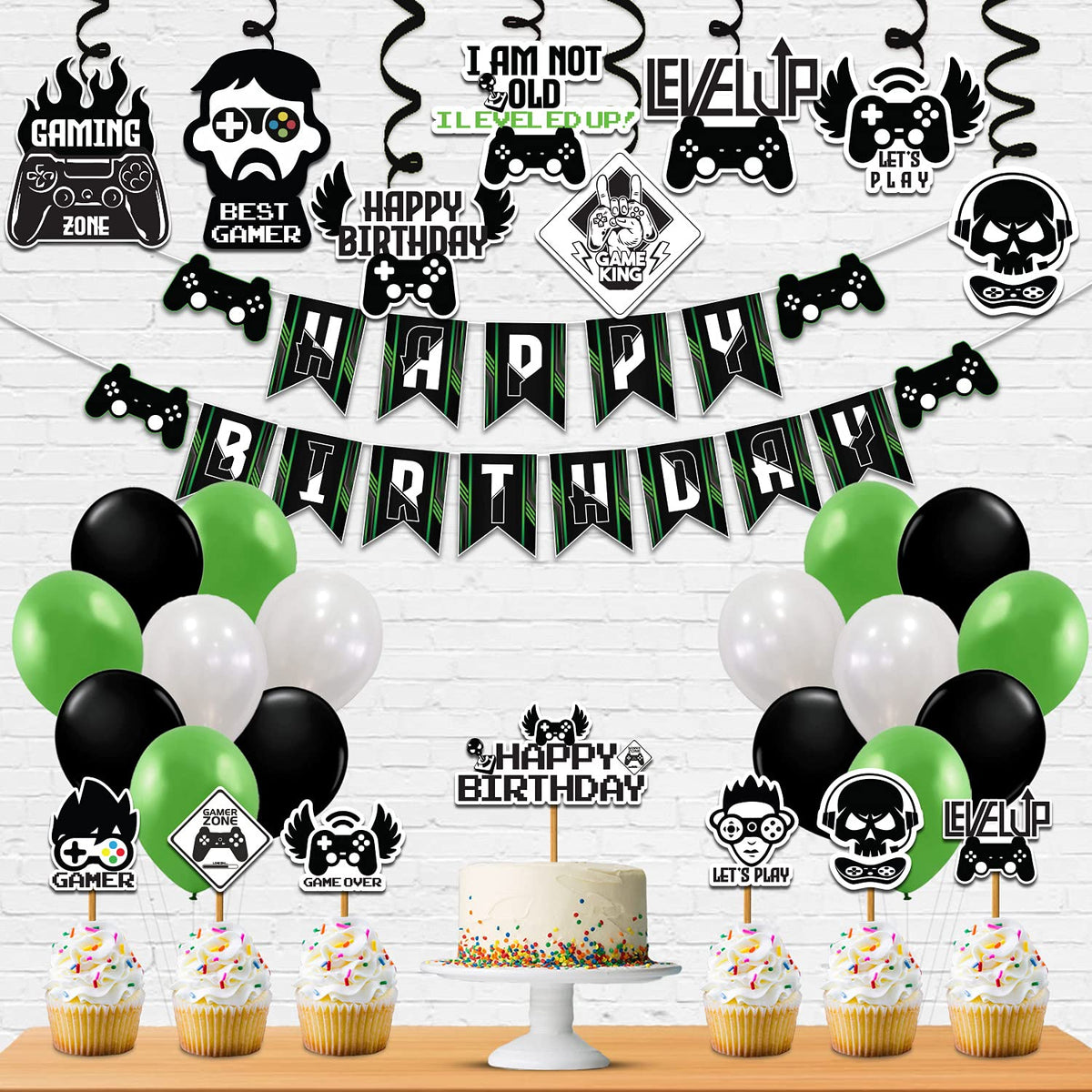 Festiko Video Game Theme Happy Birthday Party Decoration Combo (36 Pcs), Video Games Party Favors For Kids Birthday Decoration(B