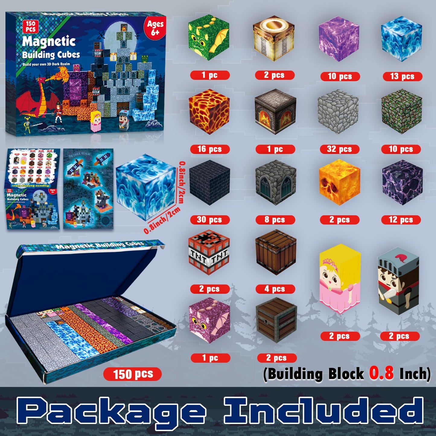 Goody King 150 Pcs Magnetic Building Blocks Montessori Magnetic Toys, Build Magnetic Dark Castle Set, Stem Toddler Sensory Building Blocks For Toddler Boys Girls 3 4 5 6 7 8 9 10Th Birthday Gift