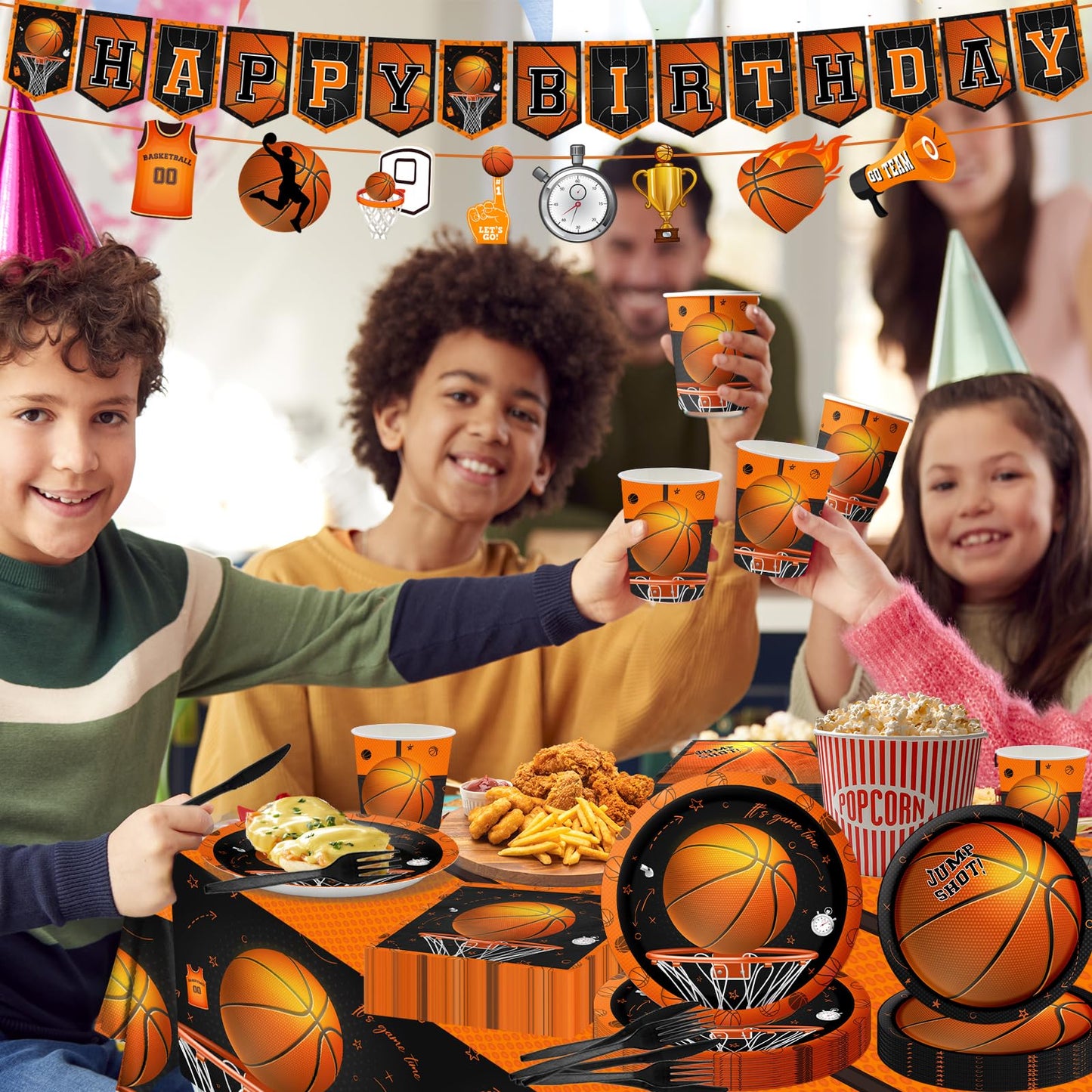 Basketball Party Supplies, 142Pcs Basketball Sports Theme Birthday Party Supplies Tableware Set,Include Basketball Plates And Na