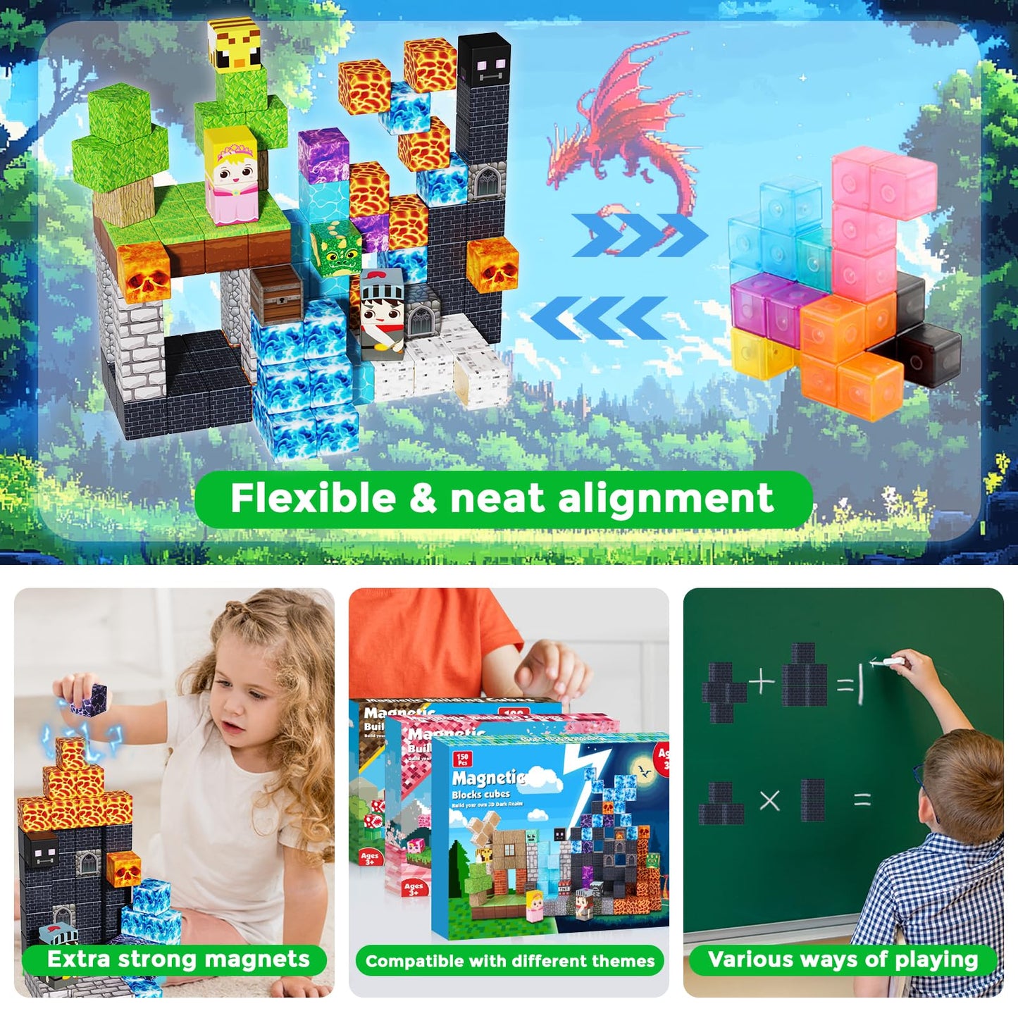 Magnetic Building Blocks - 150Pcs Magnet Block Cubes Dark Hell Forest Castle, Stem Toy Building Sets For Kids Age 3+, Montessori