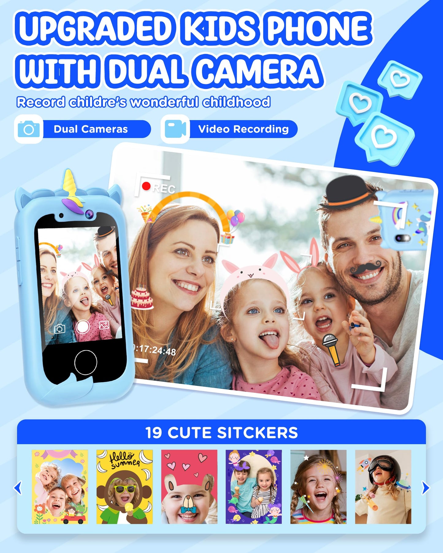 Kids Smart Phone Boys Toy: Christmas Birthday Gifts for Girls Age 3-10 - Working Real Play Cell - Toddler Learning Toy (Blue)