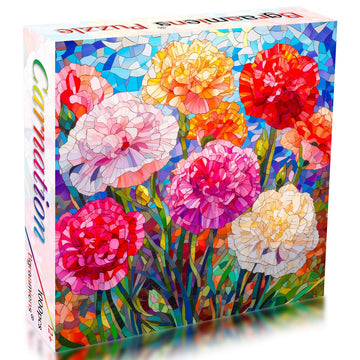 Bgraamiens Puzzle-Carnation-1000 Pieces Stained Glass Puzzle For Adults, Stained Glass Flowers Art Puzzle With Blooming Carnations, Impossible Puzzle Color Challenge Puzzle For Adults