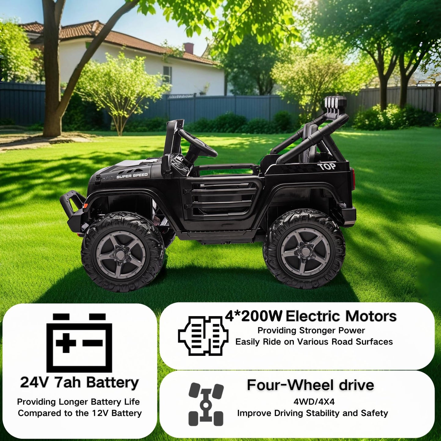 NEWQIDA 24V 2 Seater Ride on Car w/Remote Control 4wd Kids Electric Vehicles Ride on Toys Car, EVA Tires Wheels, 20'' Spacious S