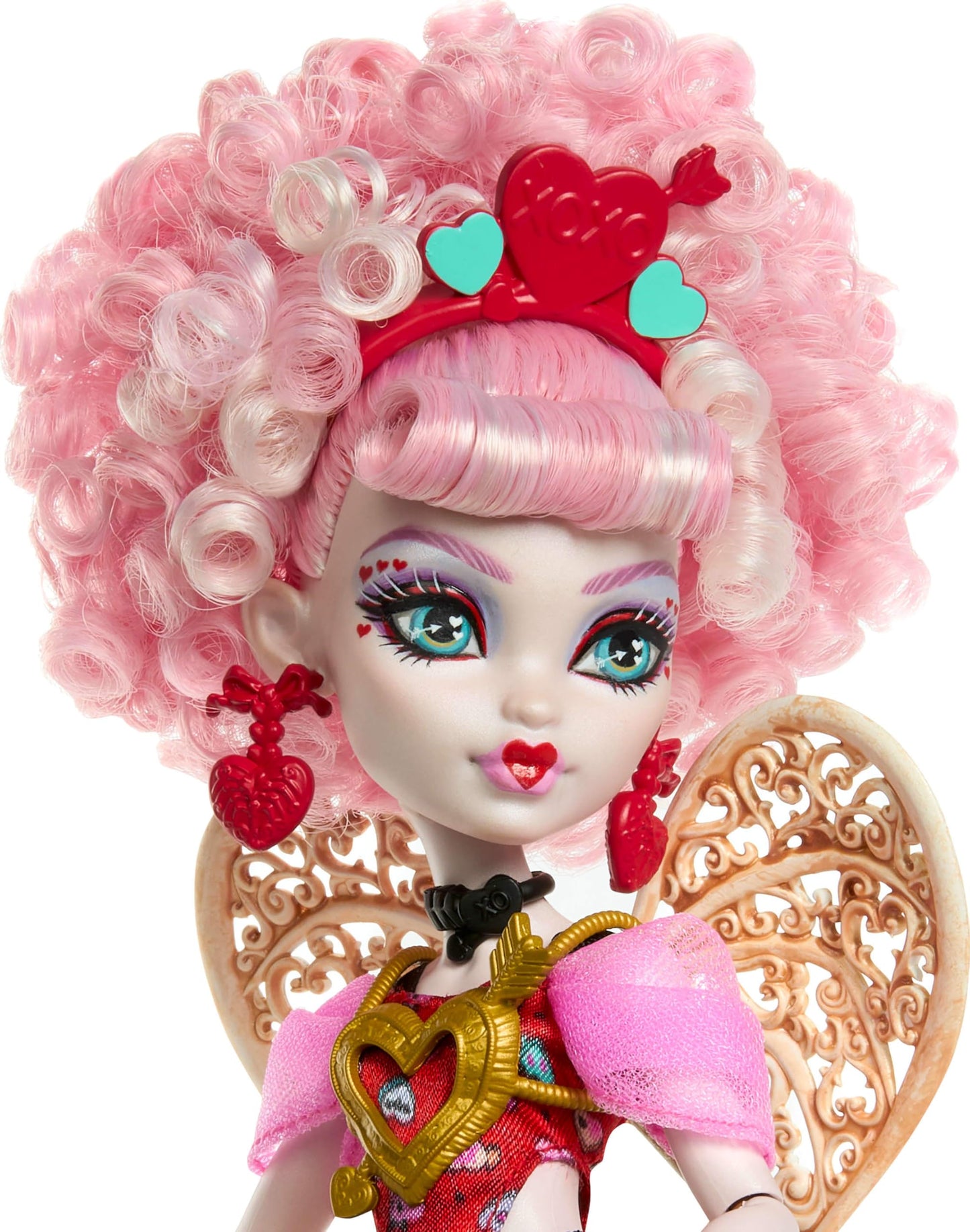 Monster High Scary Sweet Birthday Doll  Cupid Asteria in Pink and Red Party Dress with Themed Accessories Like Invite  Balloon  Gift and More