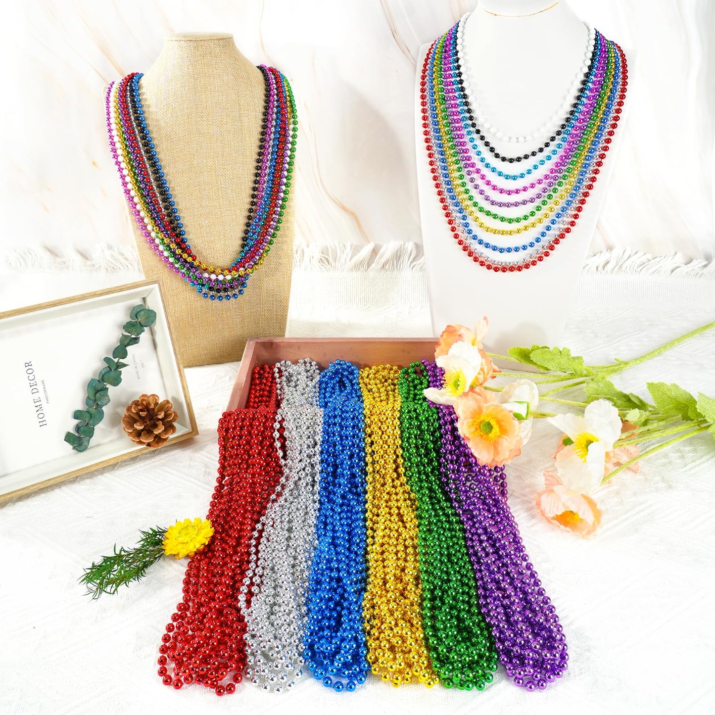 100 PCS Mardi Gras Beads Necklaces, 10 Colors 33 Inch Colorful Bead Necklaces Bulk Party Beads Necklace Round Beaded Necklaces f