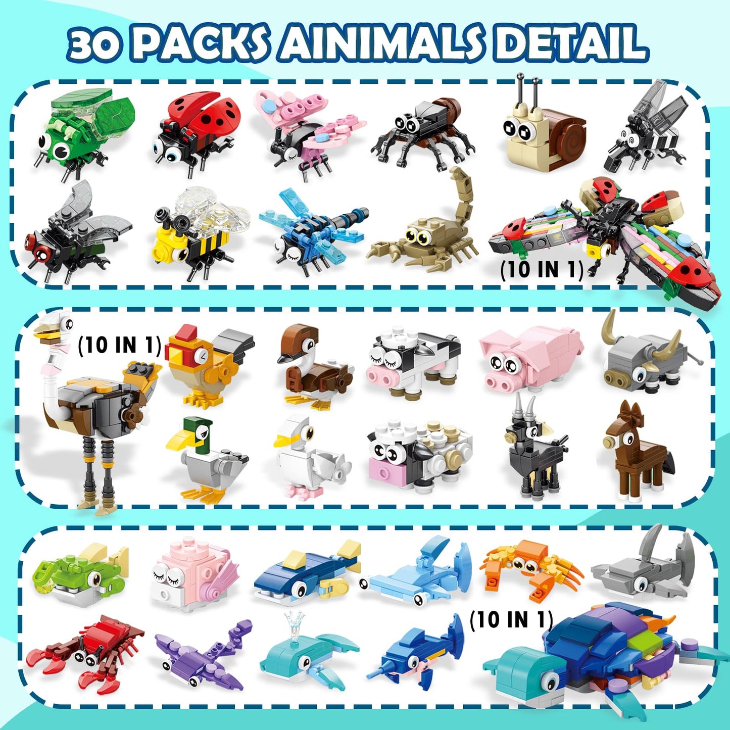 TENYEAH 30 Pack Party Favors Building Set for Kids  Mini Animals Building Block Toy  Classroom Prizes Goodie Bags Stuffer  Easter Gifts Birthday for Boy Girls Age