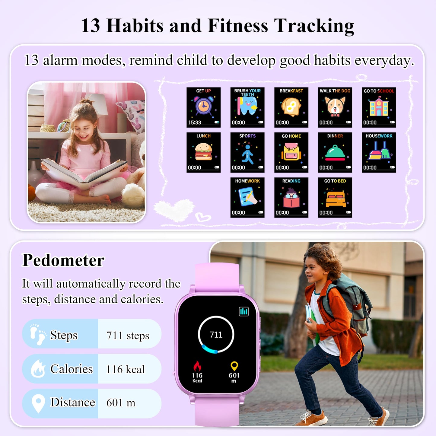 Kalinco Kids Smart Watch, No Phone Needed, Games Camera Video Pedometer Smartwatch, Music Player, Alarm, Audiostory, Torch, Step Counter, Educational Toys, Valentines Day Gifts For Kids Age 5-12