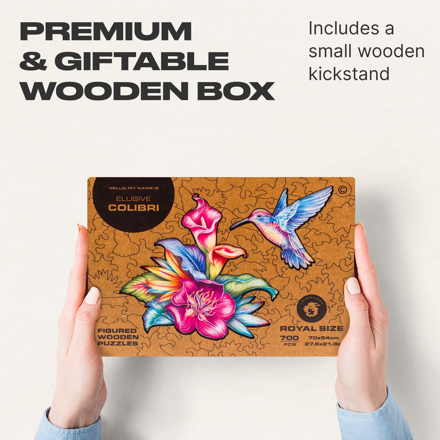 Unidragon Original Wooden Jigsaw Puzzles - Elusive Colibri, 700 Pcs, Royal Size 27.6'X21.3', Beautiful Gift Package, Unique Shape Best Gift For Adults And Kids