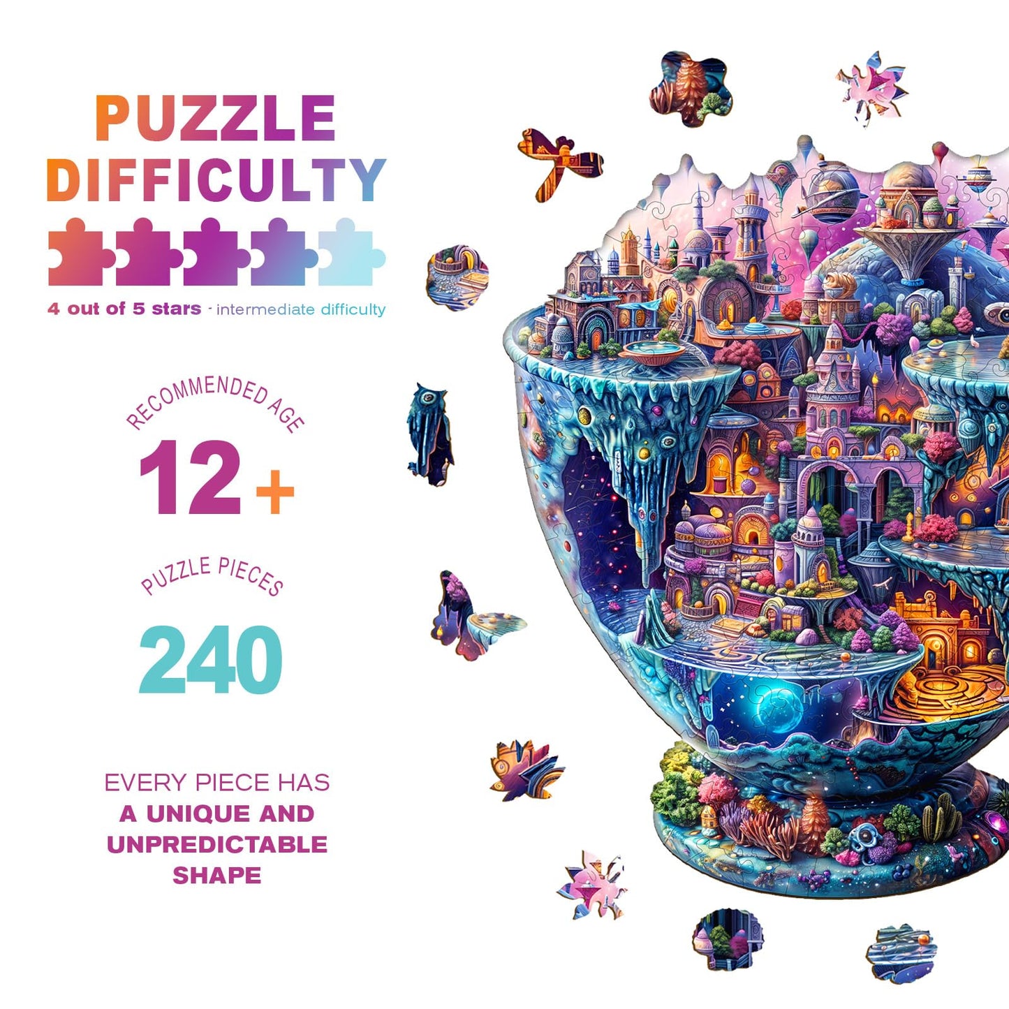 Wooden Puzzles for mature-themeds - Interstellar City Wooden Jigsaw Puzzle - Unique Animal Shaped Wood Puzzles mature-themed - Christmas Birthday Gifts for mature-themeds/Friends/Family - 240pcs 13.4 * 13.1in