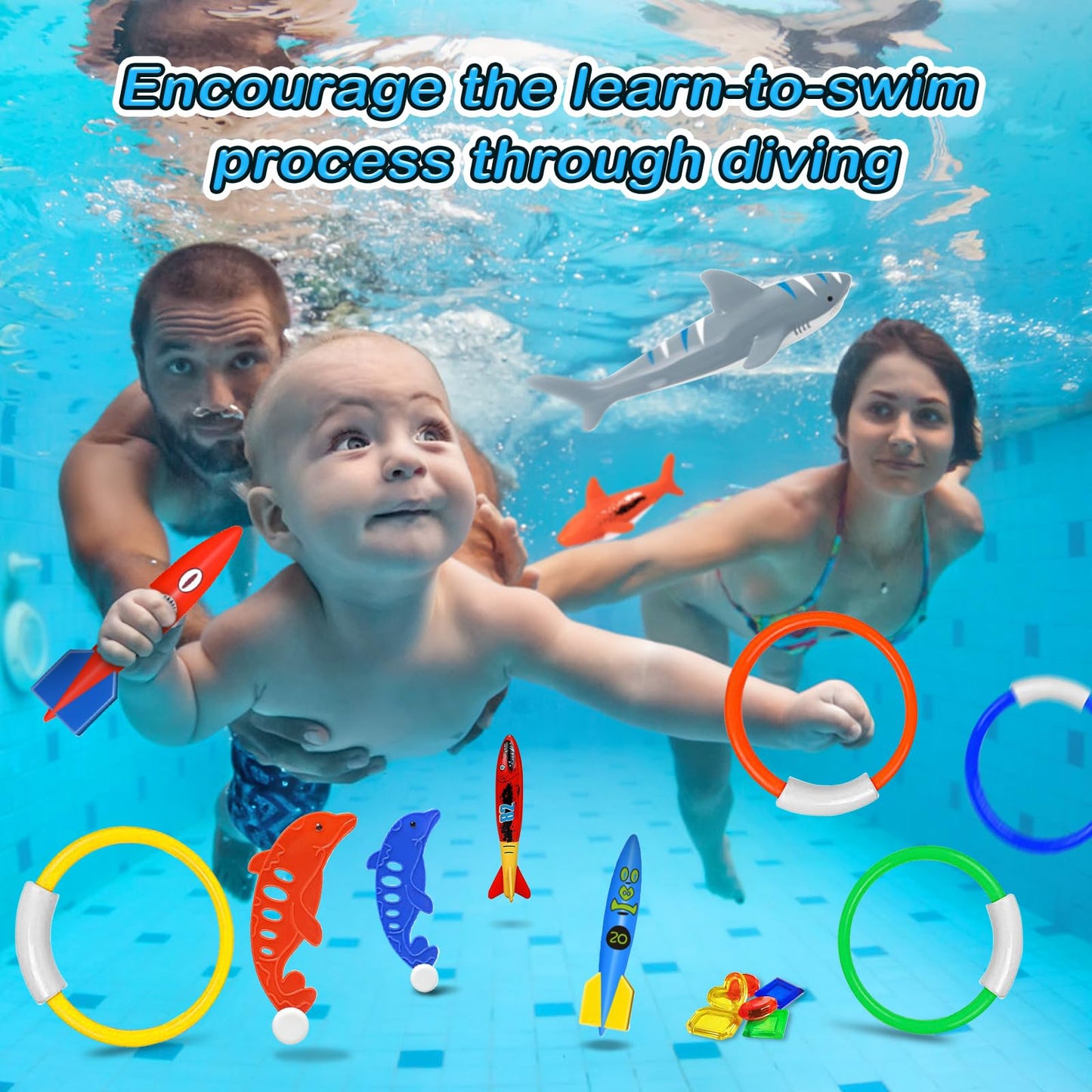 Jasonwell Pool Diving Toys Games - 25Pcs Swimming Pool Toys With Dive Sticks And Rings Underwater Treasures Torpedo Bandits Fish Toys Etc Fun Water Swim Toys For Boys Girls Adults Kids Teens