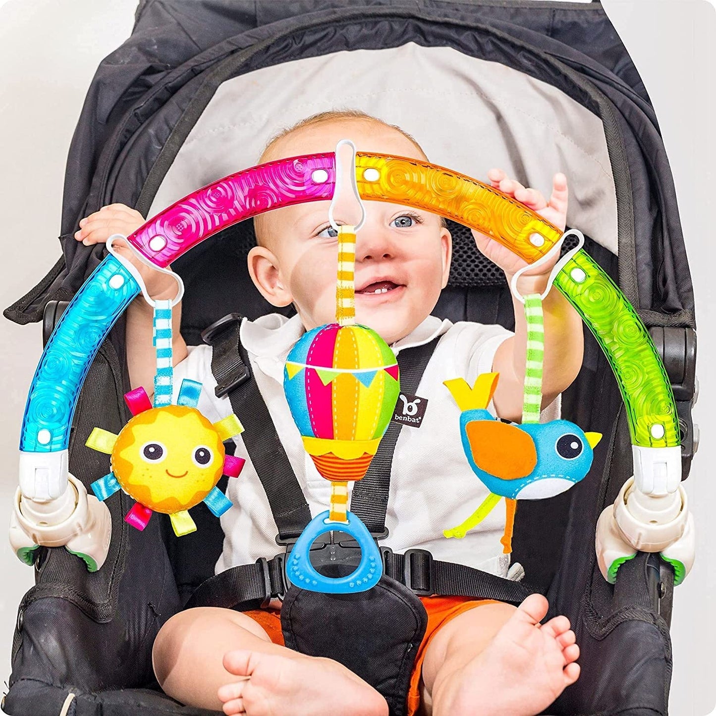 BENBAT Baby Stroller Arch Toy, Adjustable Rainbow Dazzle Friends, 1 Count, Plastic, Model AR151, Balloon Color