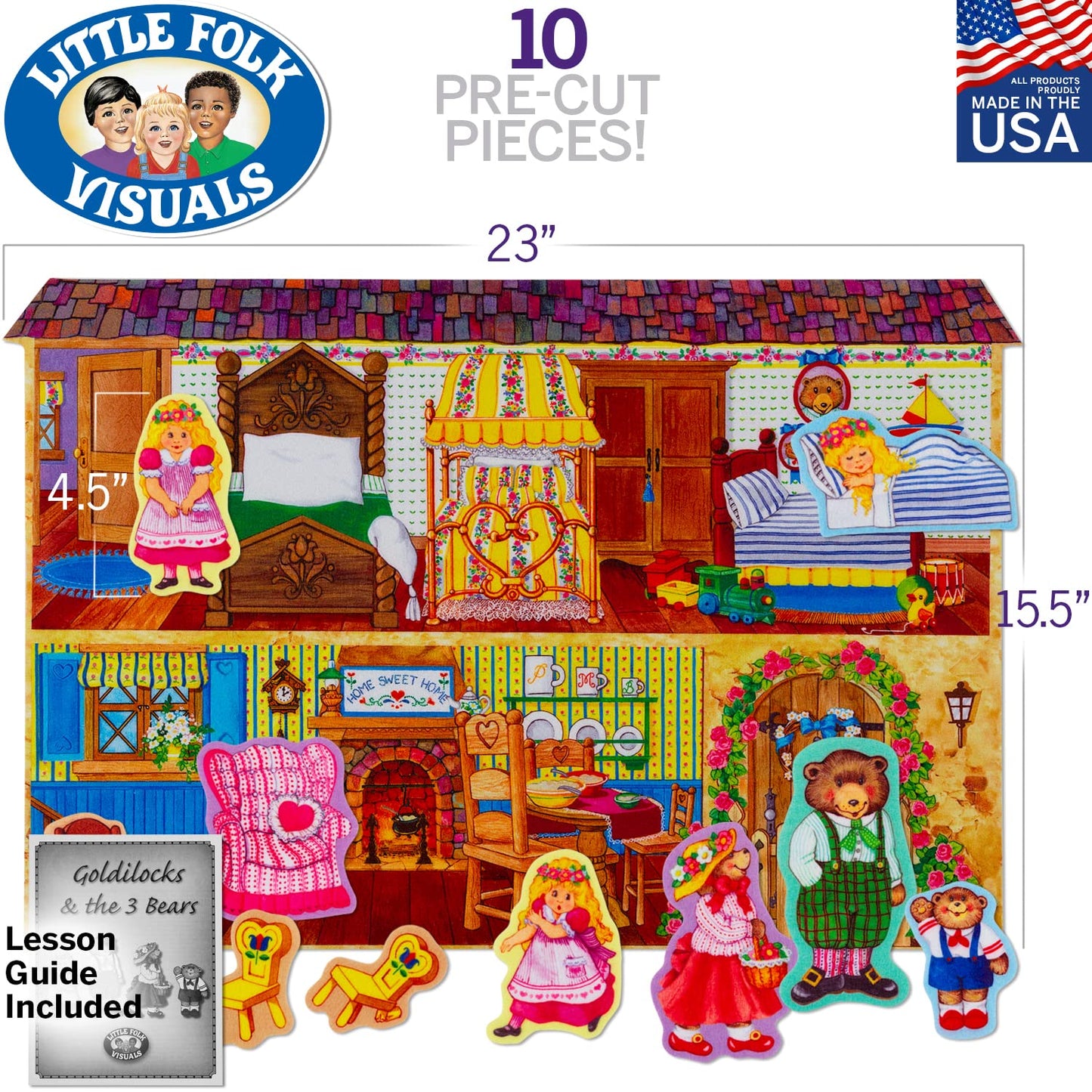 Little Folk Visuals Goldilocks & The Three Bears Felt Board Figures Set, 10 Pieces, Multicolor, Model LFV22011