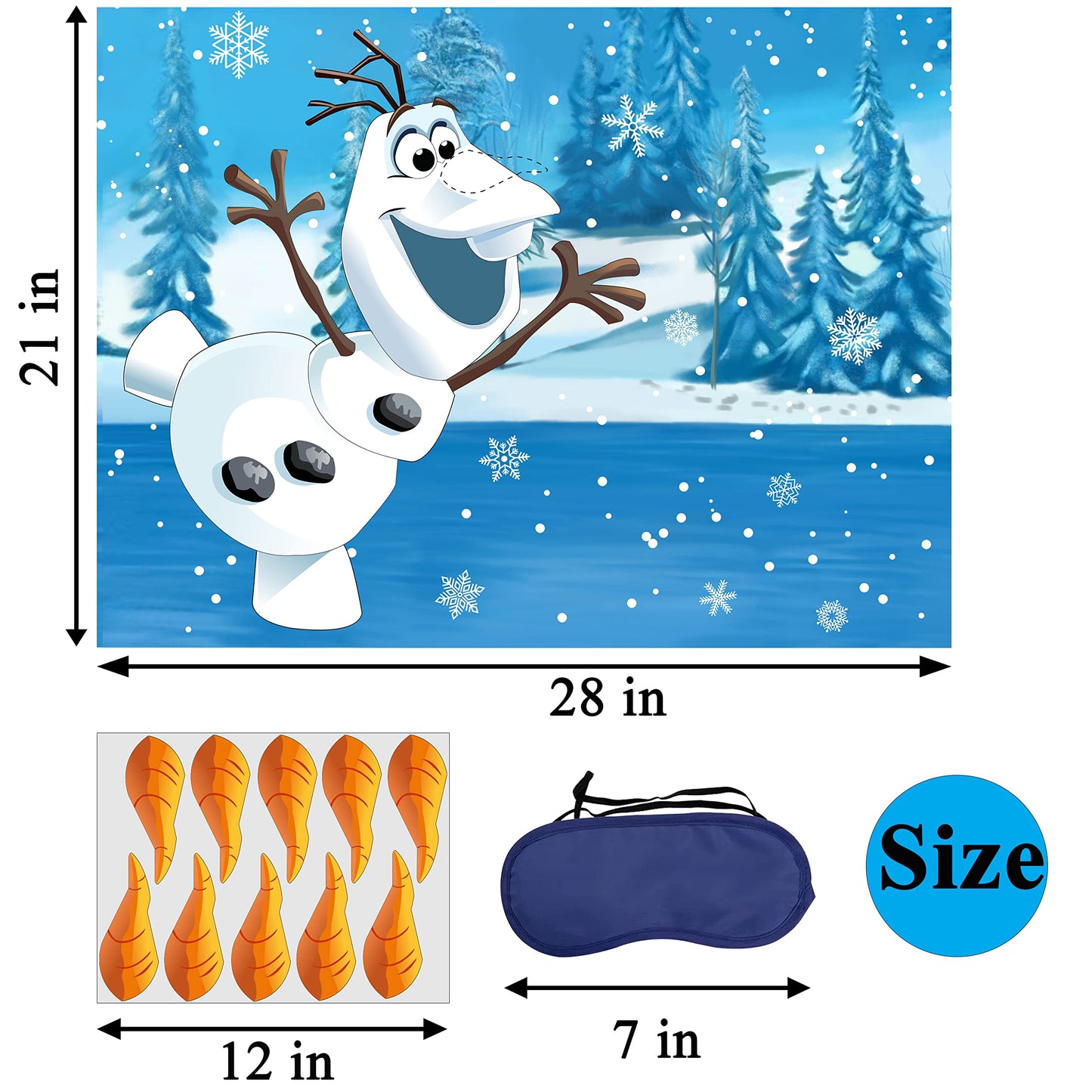 Hrency Pin The Nose on The Olaf Game for Kids Christmas Party Game for Kids Olaf Pin Game with Reusable 24Pcs Nose Stickers Birt