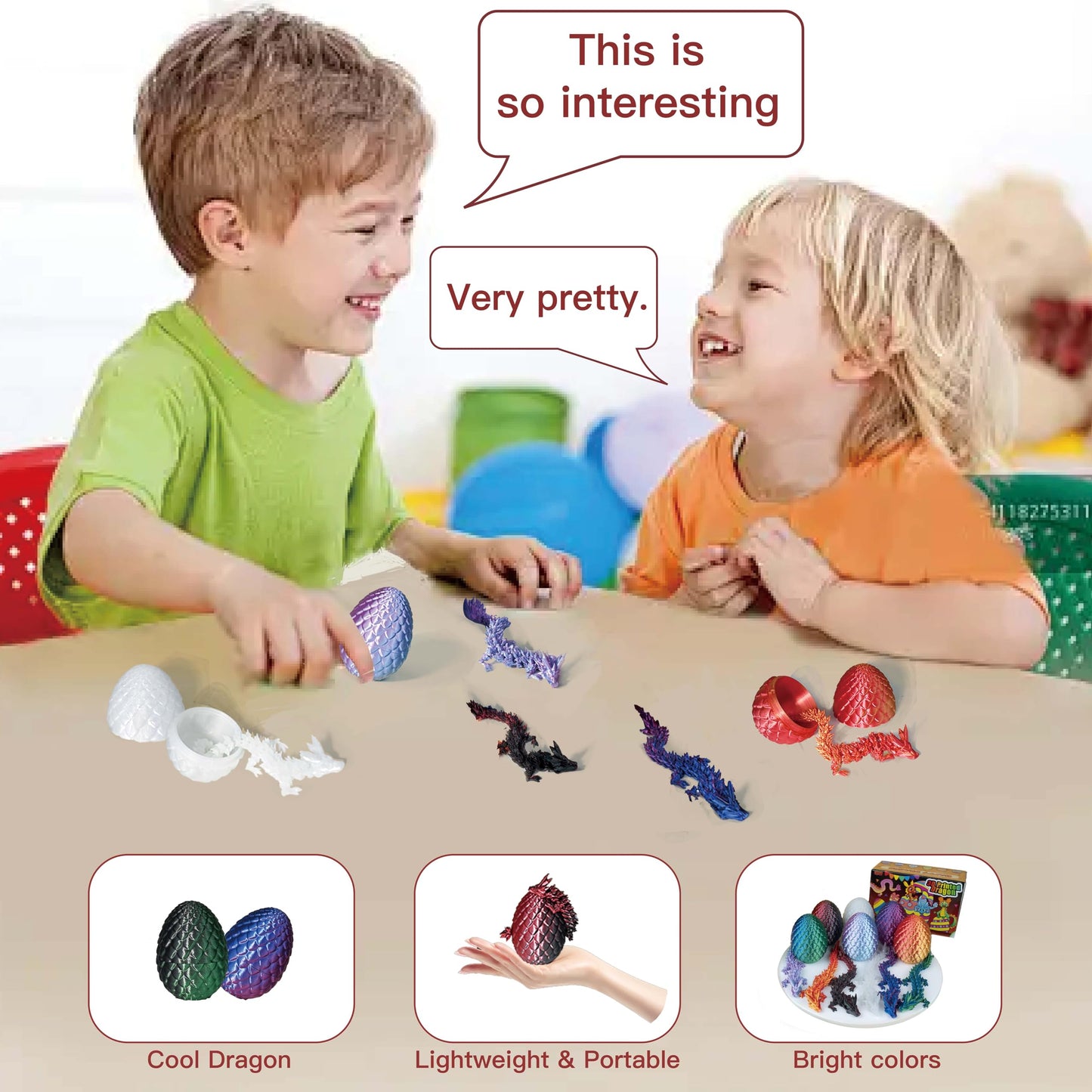 Impossmaker Mini 3D Printed Easter Dragon Eggs Set, Multi-colored, Small, Model FM00186, Articulated Plastic Dragon Fidget Toy