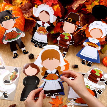 Qunclay 48 Sets Thanksgiving Pilgrim Boy and Girl Picture Frame Crafts Thanksgiving DIY Picture Frame Craft Kits Make Your Own P
