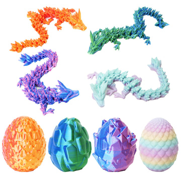 UXBSTM Officially Licensed 4 Pack 3D Printed Dragon Set with Unique Eggs  Mini Mystery Crystal Dragon Easter Egg Fillers Toys  Surprise Gift 3D Printed Animals Fidget Toys  Christmas Toy 2025