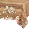 Floral Happy Birthday Tablecloths Cute Butterfly Wood Grain Table Cover Flower Birthday Disposable Tablecover Butterfly Floral P