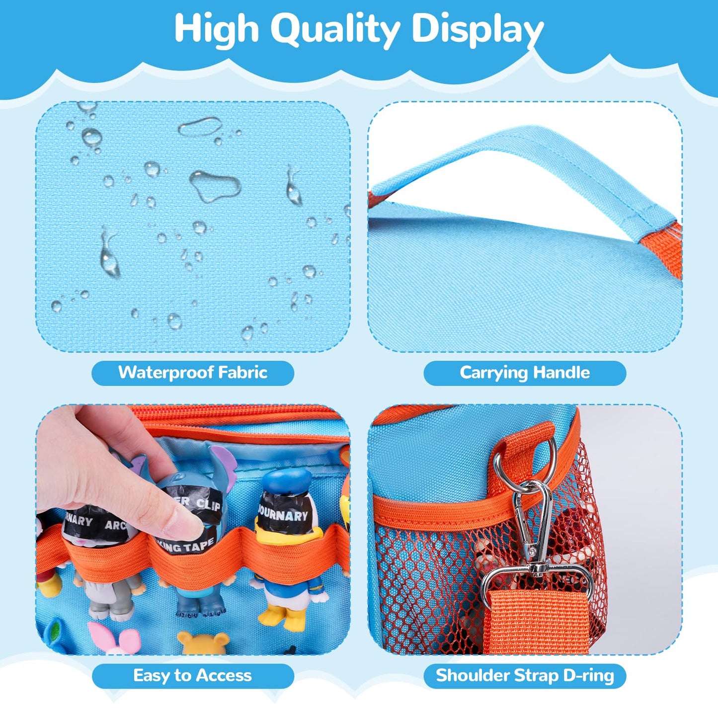 ahzske Toniebox Carrying Case - Large Blue Storage Bag, Waterproof Oxford Fabric, 14 Elastic Bands for Tonies Figures, Travel Organizer
