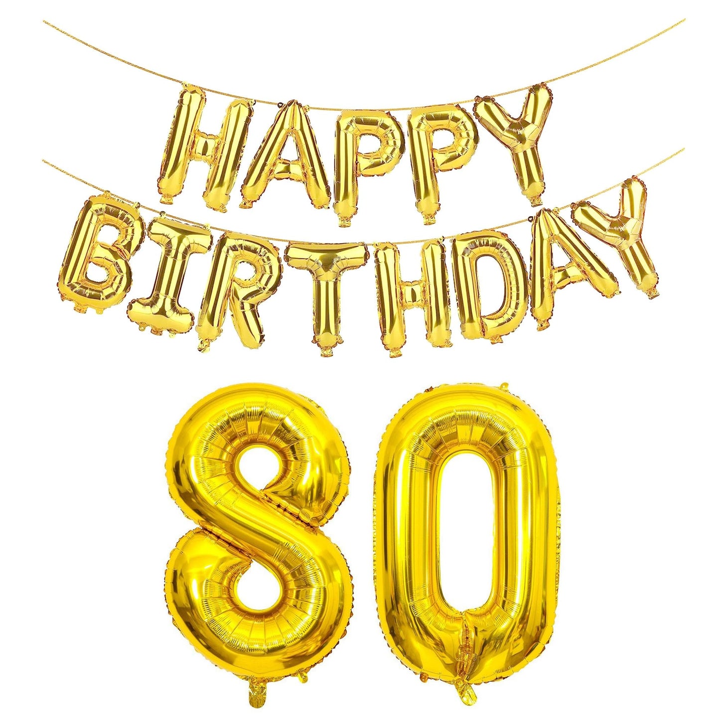 SHUNTAI 80th Birthday Decorations - Jumbo Gold Foil Number 80 Balloons & Happy Birthday Banner for Men Women Party Events