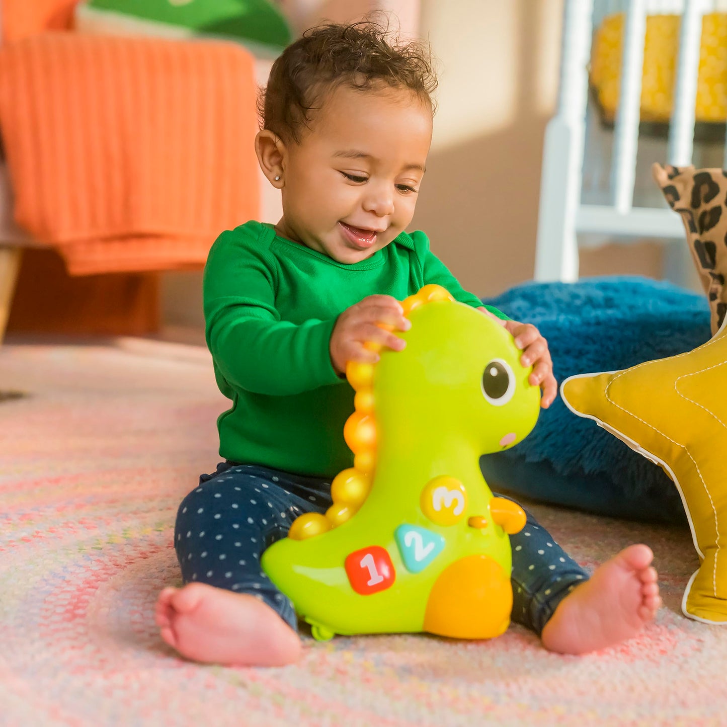 Bright Starts Go, Go, Dino Crawl & Count Activity Toy For Infants - Rolls, Lights Up, Plays Music And More, Ages 6 Months+