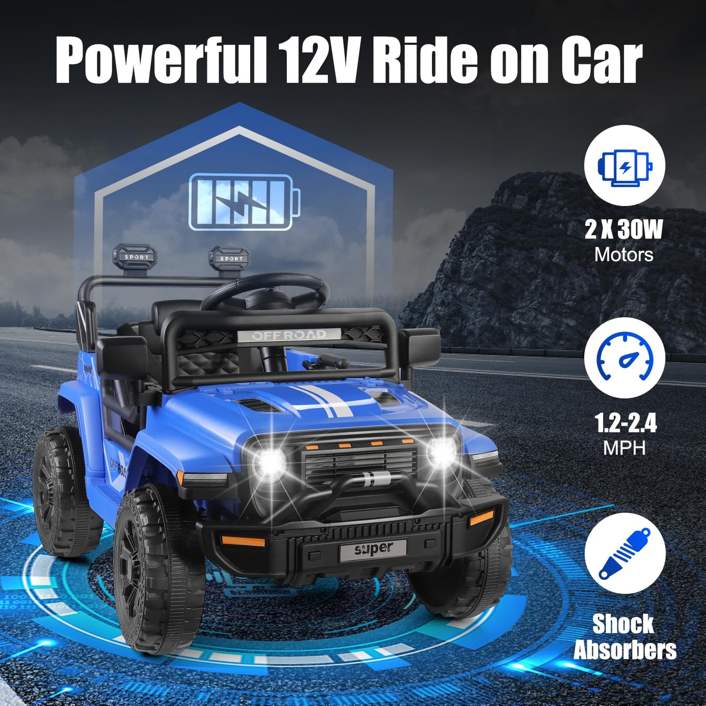 Hikole 12V Kids Ride on Car with Parent Remote Control, Electric Truck Car Toys Gift for Toddler Boys Girls Ages 3-8, Spring Sus