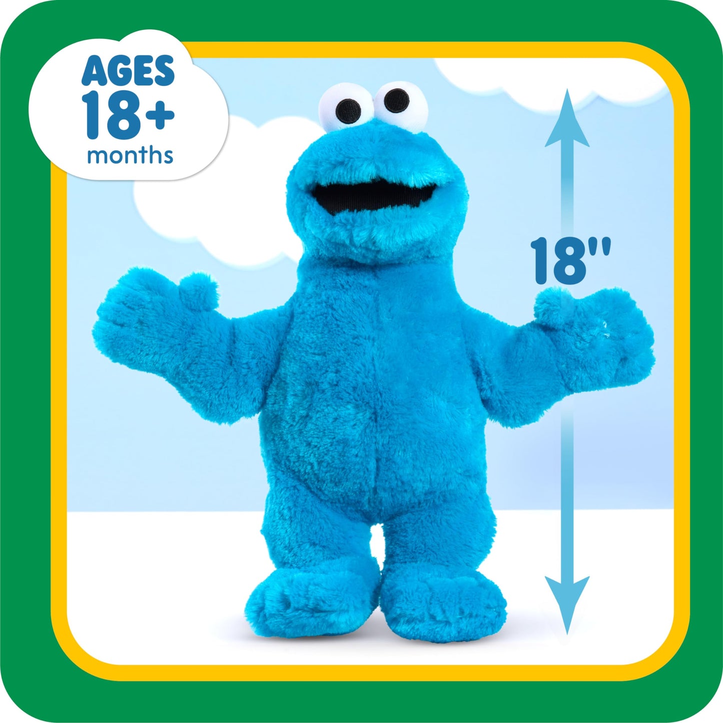 Just Play Large Plush Cookie Monster Stuffed Animal, 18-inch, Blue, Polyester, Model 53427, Perfect for Kids Ages 3 and Up