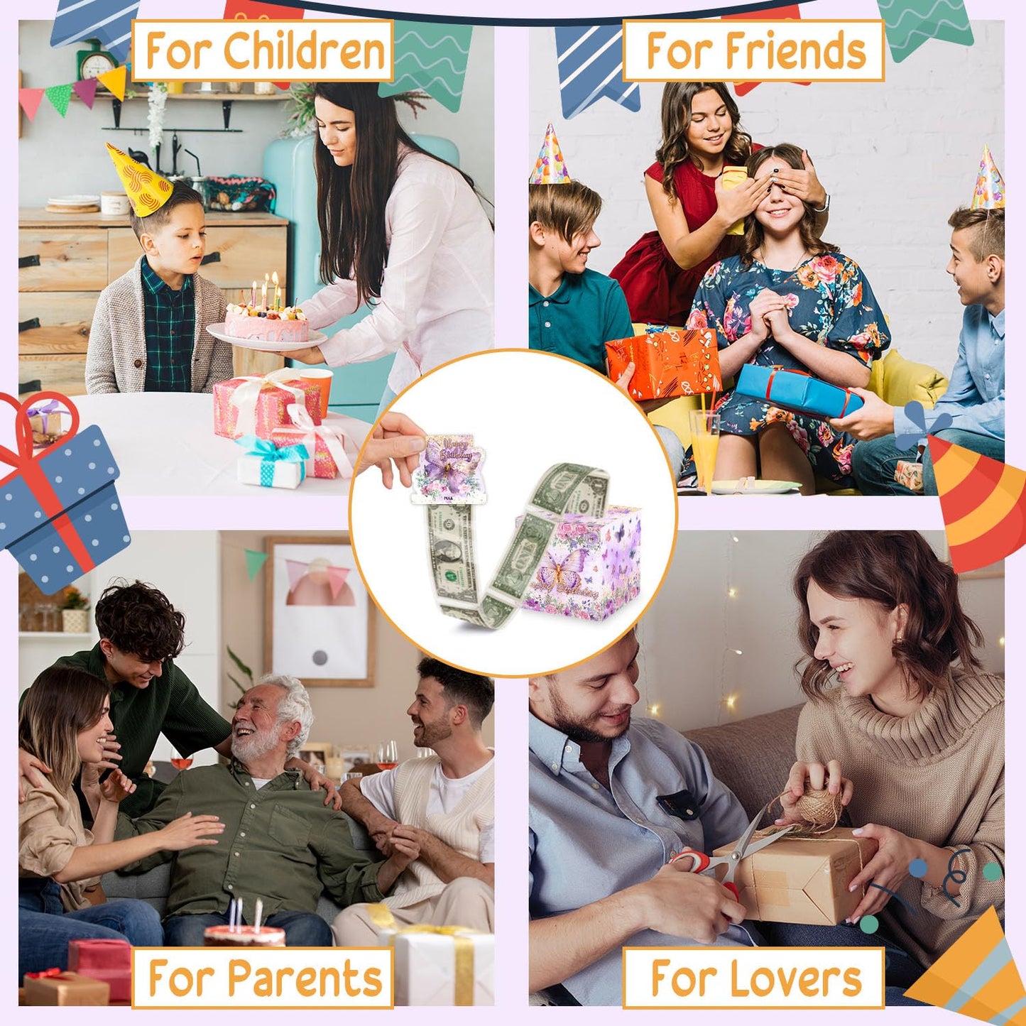 Shlinco Purple Butterfly Birthday Party Gifts, Birthday Gifts Money Pull Box For Butterfly Lover, Purple Theme Decorations, Them