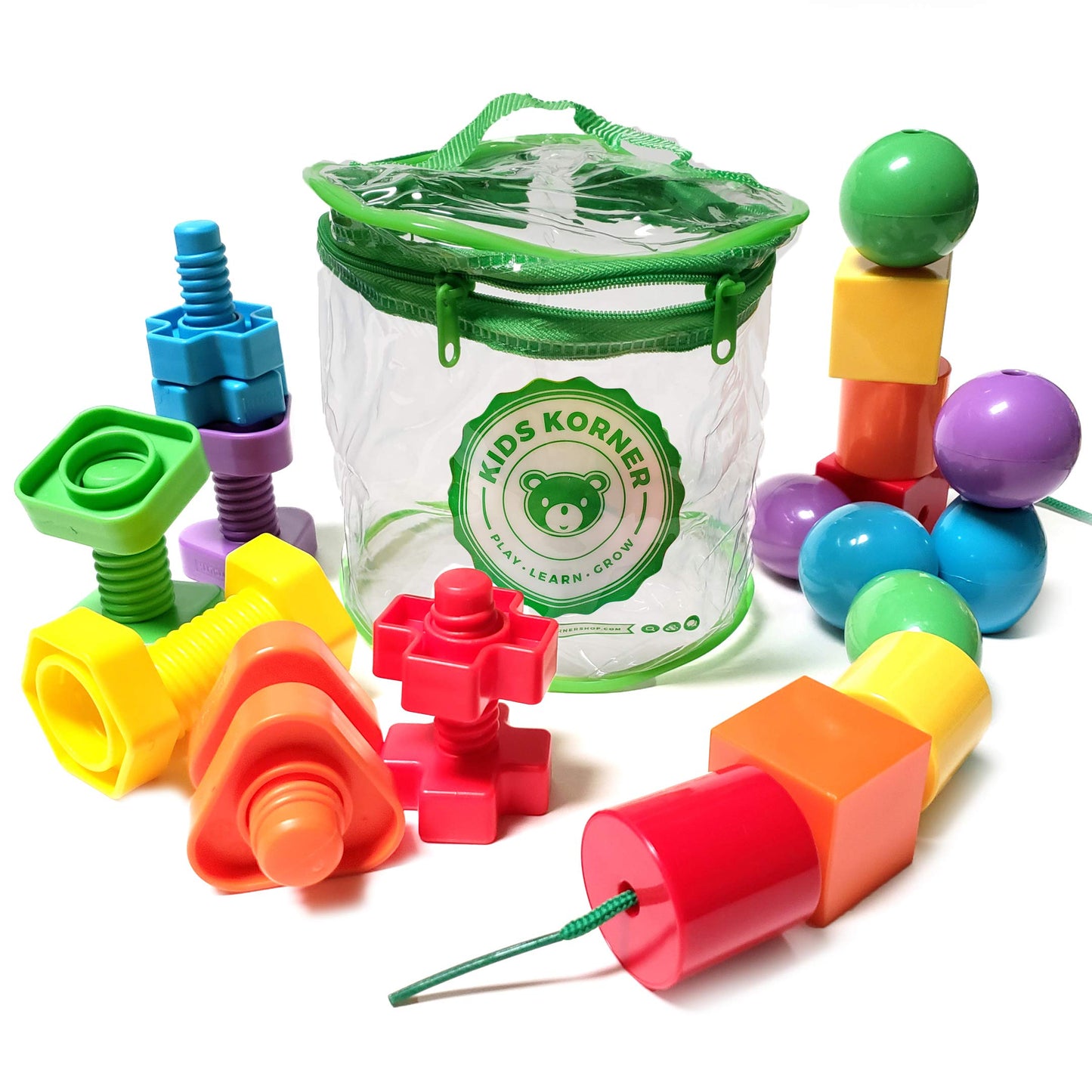 KIDS KORNER Jumbo Lacing Beads for Toddlers and Nuts & Bolts | 2-in-1 Montessori Educational Preschool Toys - Matching Fine Moto
