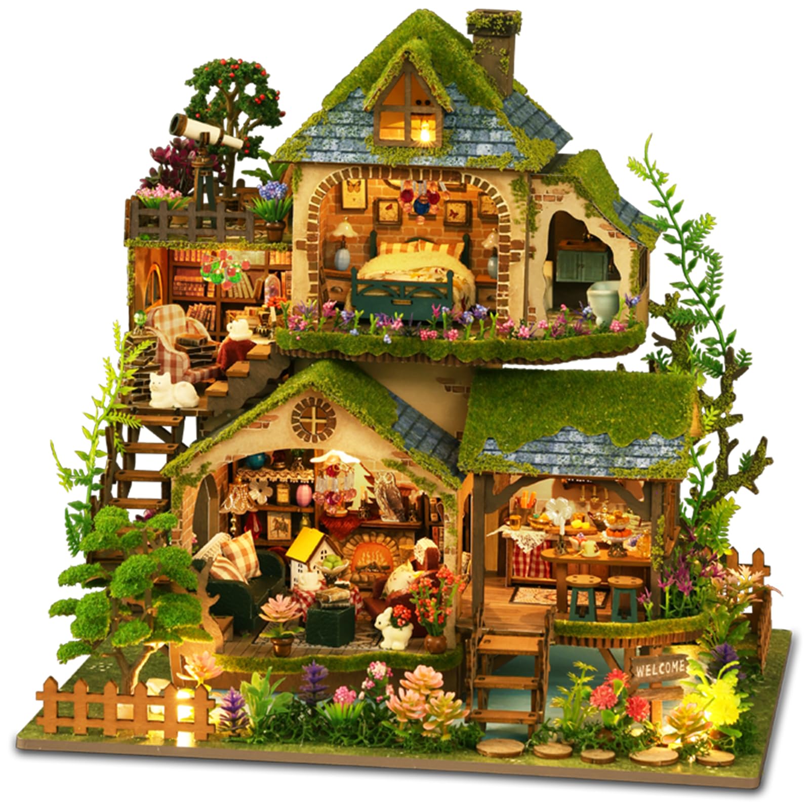 Lannso DIY Dollhouse Miniature Kit  Doll House Kit  Mini Handmade Wooden Dollhouse Toys for mature-themed Gift (EA002)