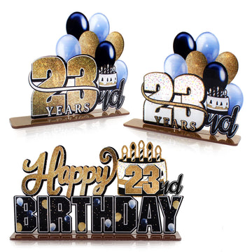 Lingteer Happy 23Rd Birthday Gold Acrylic Table Topper Centerpieces Set - Cheers To 23 Years Old Birthday 23Rd Bday Party Gift Decorations.