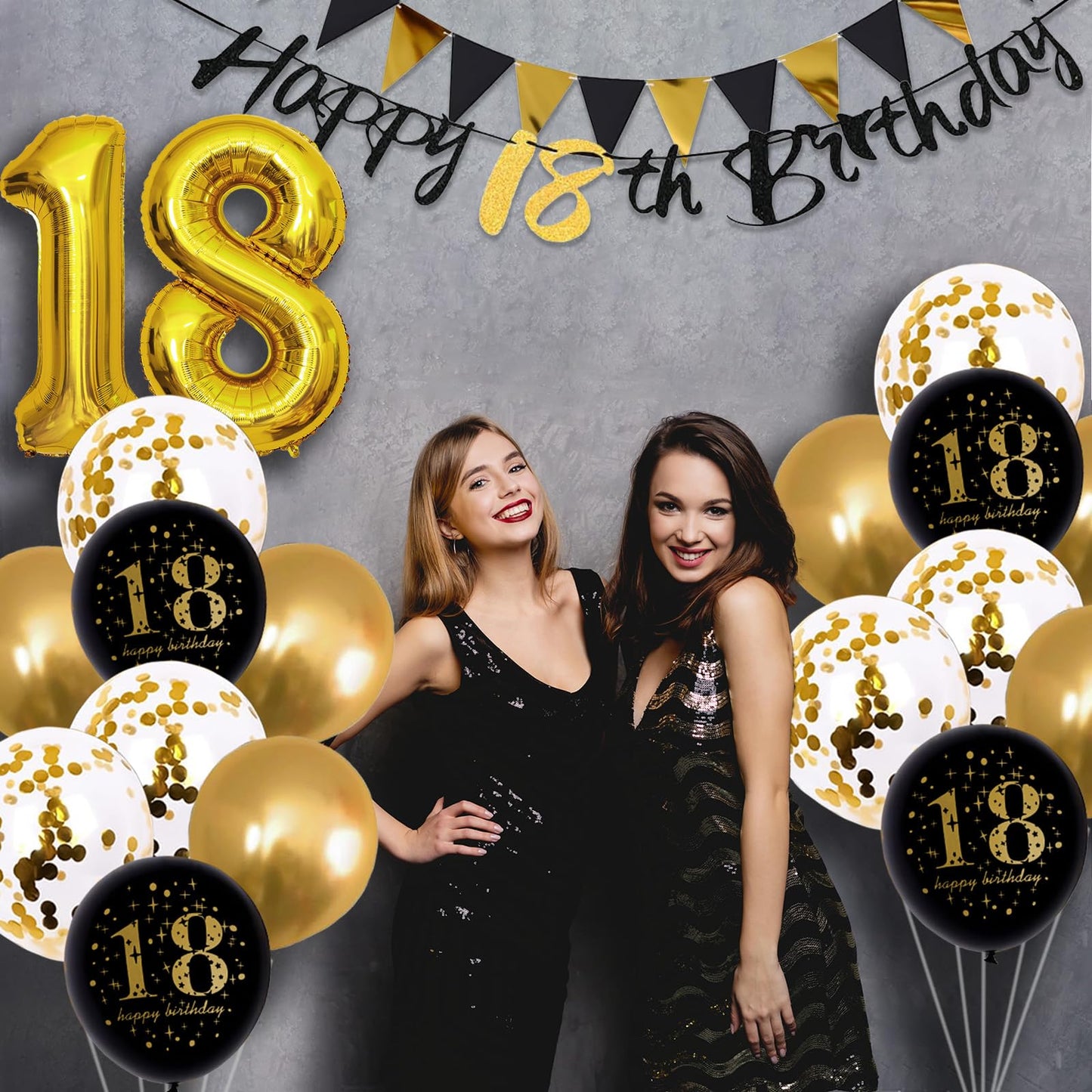 Jobkoo 18Th Birthday Decorations, Black Gold 18Th Birthday Party Decoration For Boys Girls Golden Black 18Th Birthday Balloons C