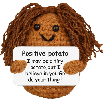 Funny Knitted Black Girl Doll With Positive Card - Adorable Long Hair Crochet Potato, Handmade Gift For Friends, Kids, Family, C