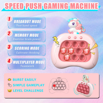 Valentine'S Day Unicorn Pop Push Game Toy For Kids,Unicorn Quick Fast Push Pop Puzzle Handheld Game Light Up Fidget Toy,Funny Po