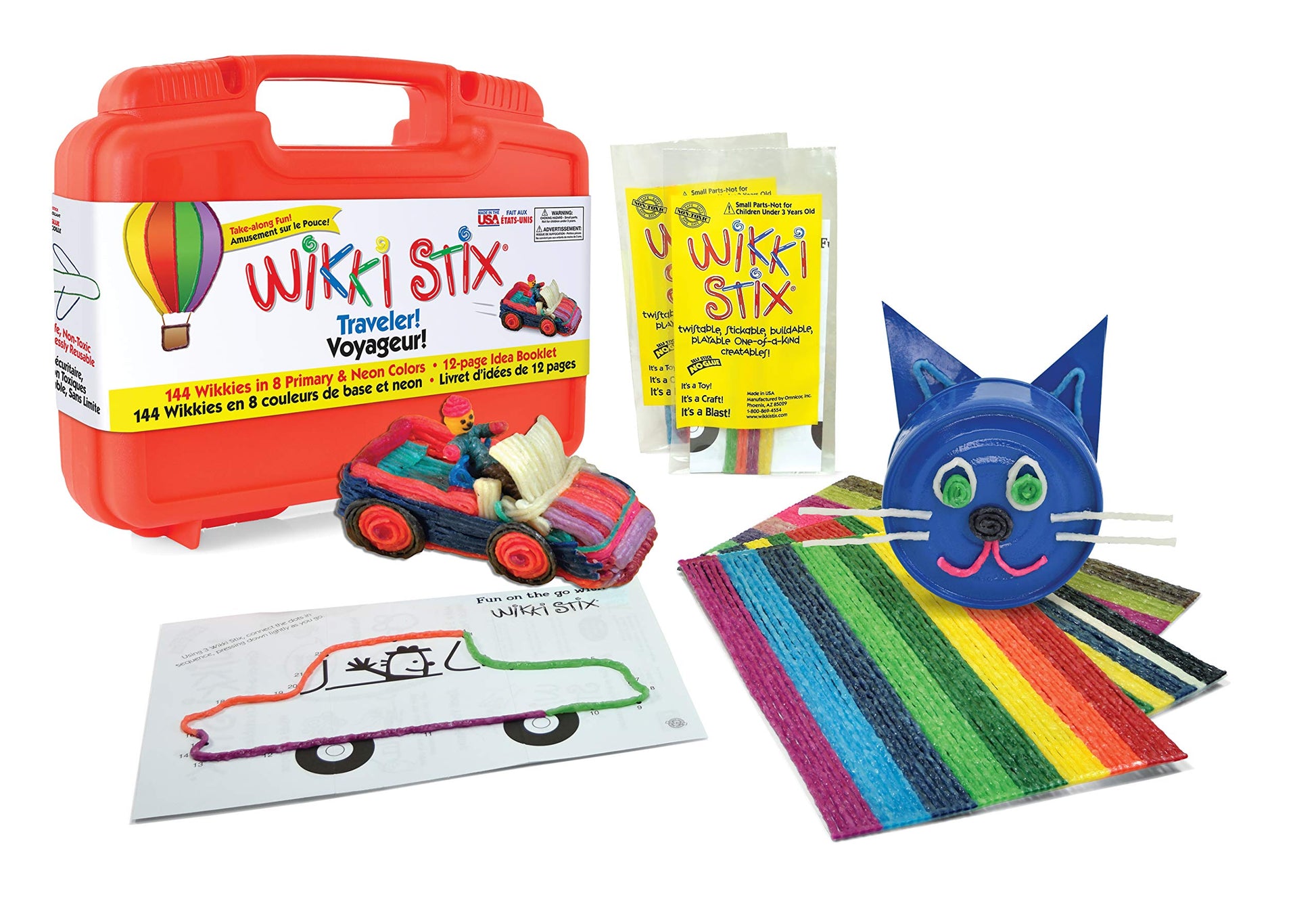 Wikki Stix Bilingual Traveler (French and English) - 144 Wikki Stix in bright, colorful carrying travel case and 12 page activit