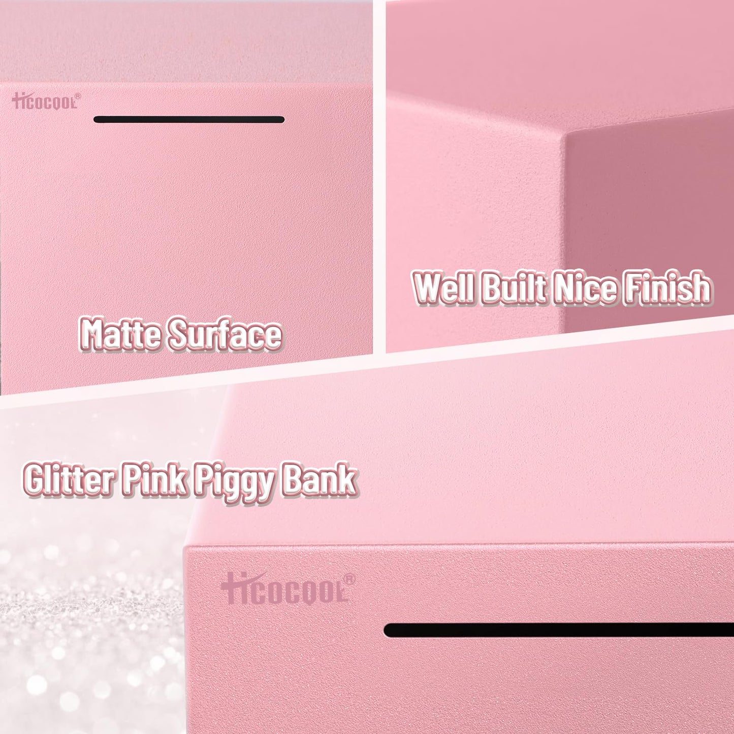 Hicocool Piggy Bank For Adults Must Break To Open, Stainless Steel Money Saving Box (Pink, 7.9 Inch)