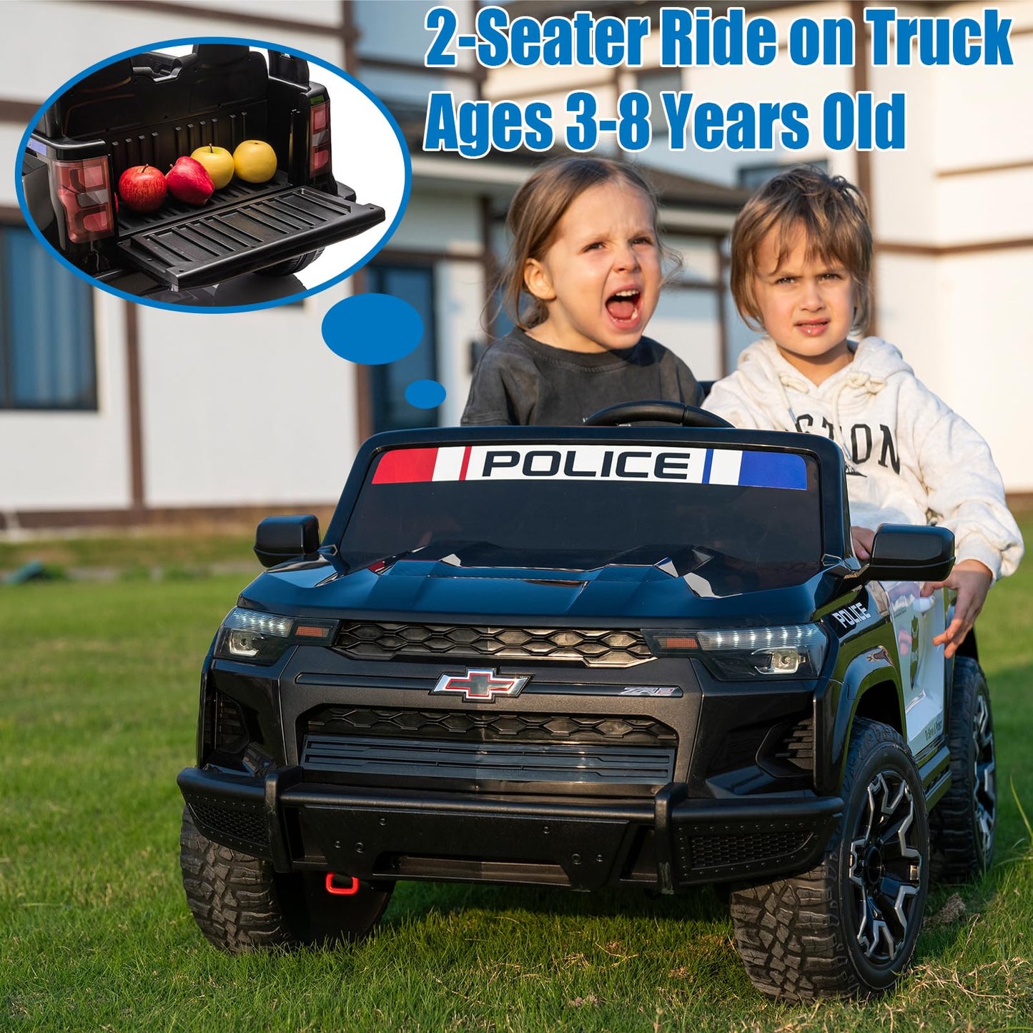 Luibas Police Car Ride On 24V 4Wd 2-Seater Battery Powered Licensed Chev-Rolet Kids Ride On Truck Electric Car With Remote Contr