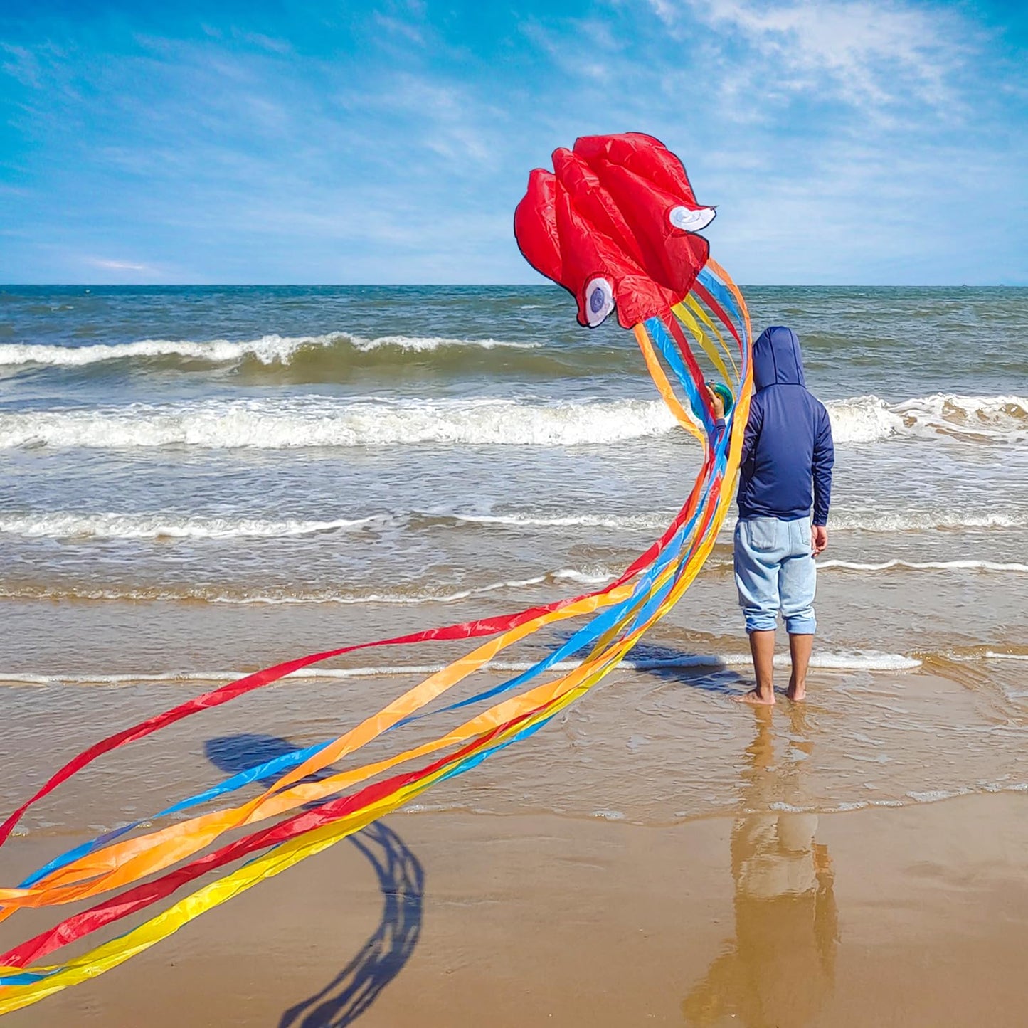 Kaiciuss 4 Pack Octopus Kites For Kids & Adults Easy To Fly, 24”X 158” Large Soft Kite Kit For Boys And Girls, Single Line 3D Beach Kite Set For Teens, It Comes With 4 X 300Ft Kite Handles