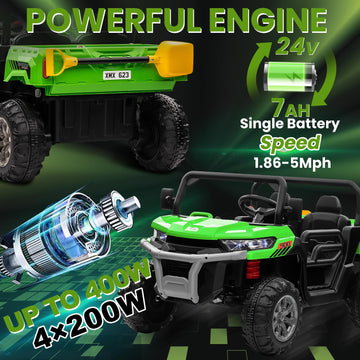 Joyracer 24V 4Wd Ride On Car, 2 Seater Dump Truck W/4X200W Motor, Gift Flower, 2.4G Remote Control, 4 Wheeler, Bluetooth Music,
