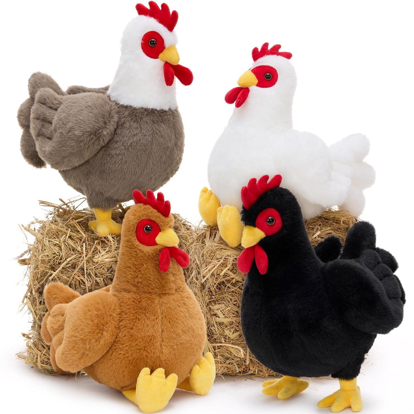 Tezituor 4 Pcs Large Chicken Stuffed Animals Set  12 Inch Realistic Big Stuffed Chick Plush Toy for Party Decoration  Cute Hen Chicken Plush Bulk for Boys Girls