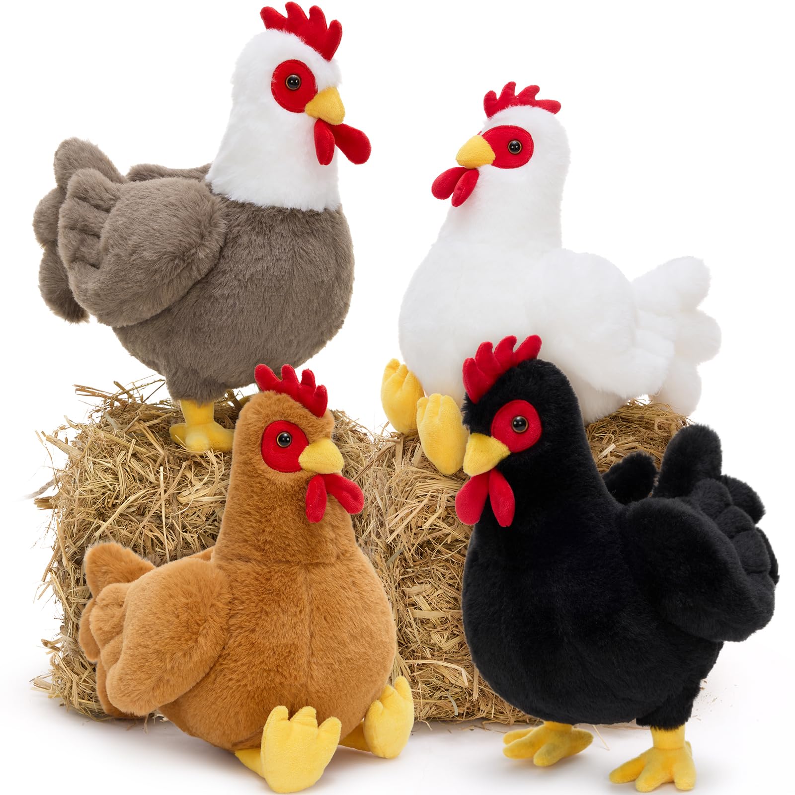 Tezituor 4 Pcs Large Chicken Stuffed Animals Set  12 Inch Realistic Big Stuffed Chick Plush Toy for Party Decoration  Cute Hen Chicken Plush Bulk for Boys Girls