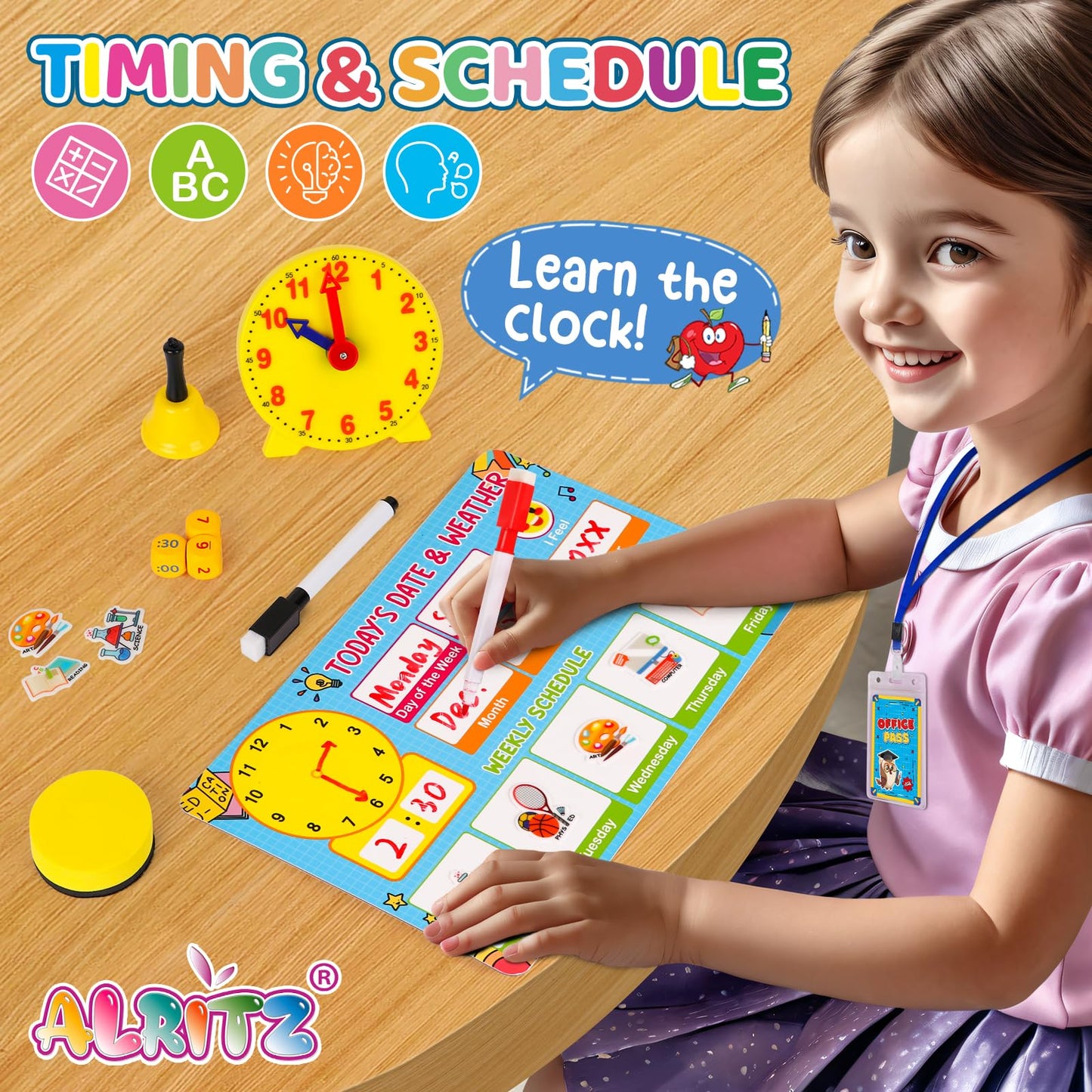 Alritz Pretend Teacher Playset, Role Pretend Play Kids School Toys Kit Include Map, Calendar, White Board Boys Girls Toys, Christmas Birthday Gift For Ages 5 6 7 8 9 10 11 12 13+